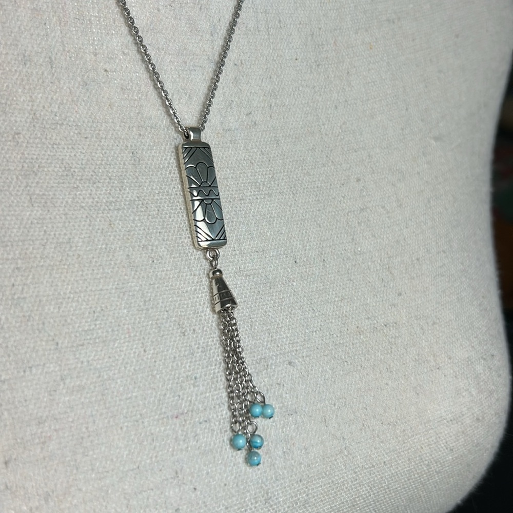 Brighton Marrakesh Mesa Necklace Tassel Turquoise Hue Silver Plated Etched Bar - Picture 14 of 15